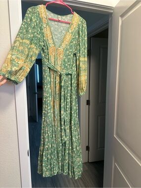 Spell Green & Yellow Floral Wrap Maxi Dress